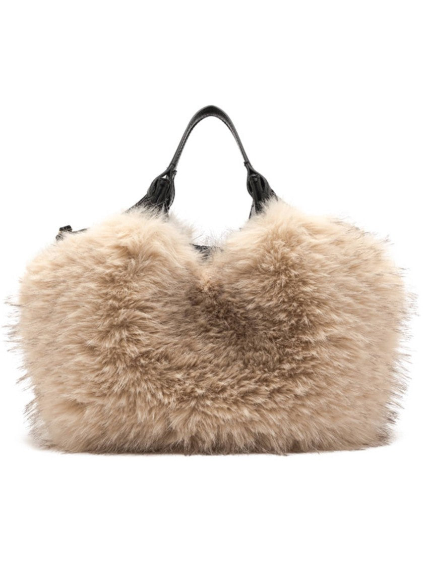 Gianni Chiarini Plush Alabaster Handbag With Detachable Leather Strap