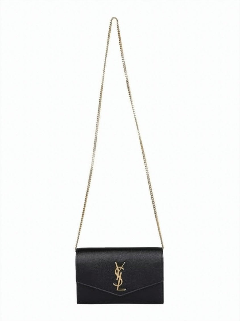 Saint Laurent Textured Calf Leather Long Wallet With Chain Strap