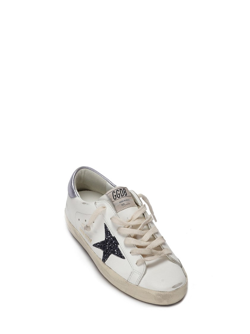 Golden Goose Leather Sneakers With Glitter Star And Laminated Heel Tab