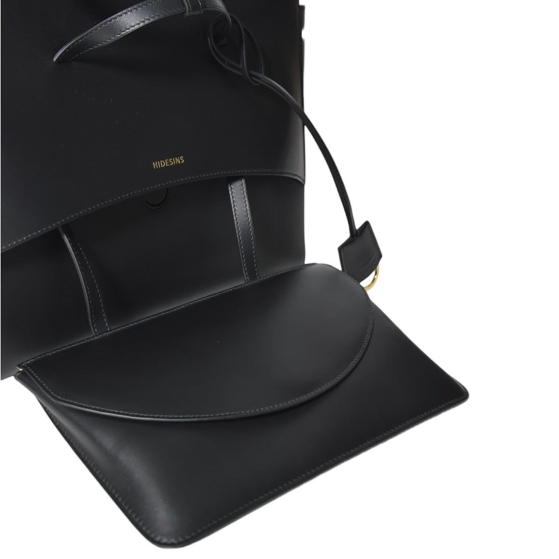 Hidesins Structured Black Leather Tote With Flap Closure