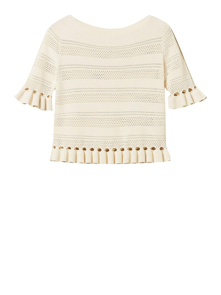 Twin-Set Short-Sleeved Knit Top With Pleated Ruffle