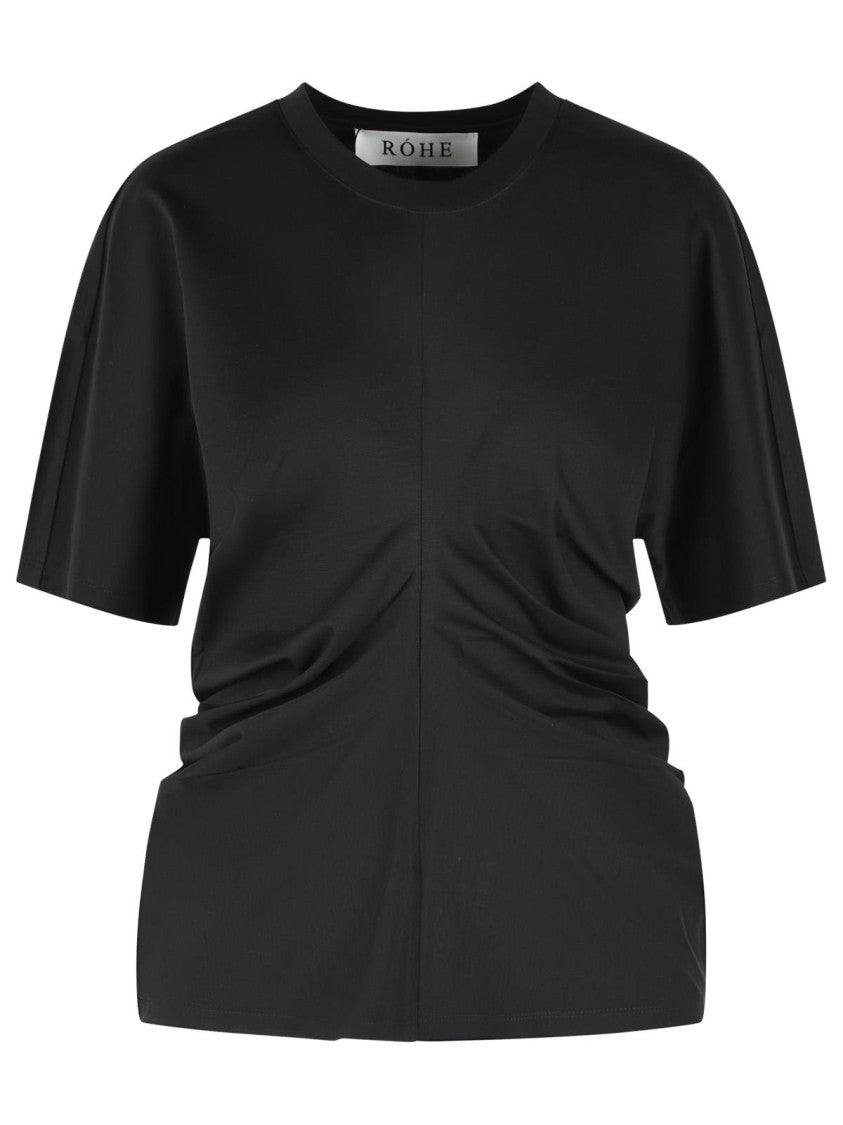 Róhe Draped T-Shirt In Black Cotton Blend