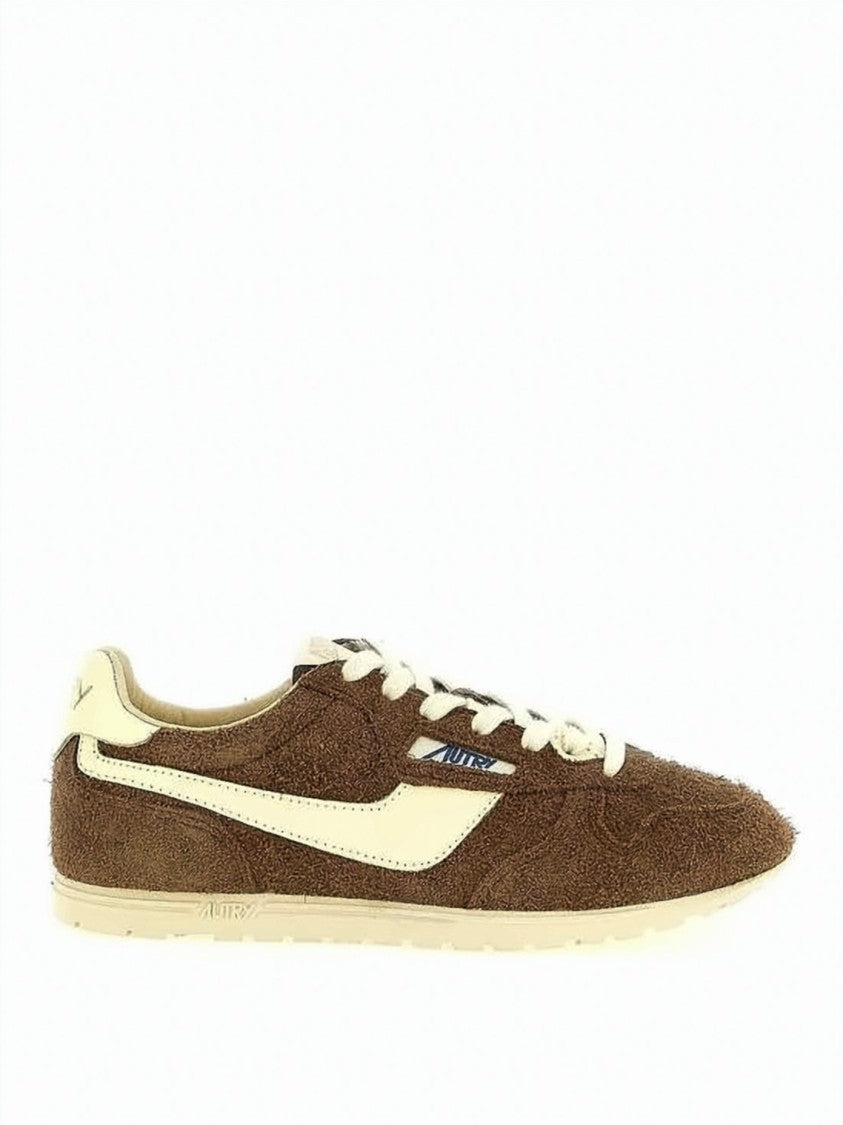 Autry Textured Suede Windspin Sneakers With Cream Leather Accents