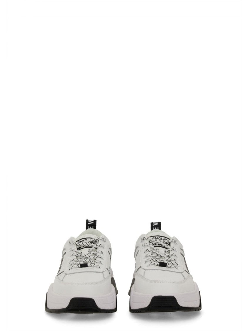 Versace Jeans Couture Leather Sneakers With Textured Finish And Metallic Accents