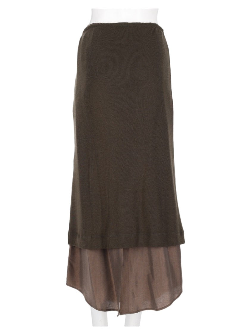 Alysi Layered Military Green Skirt With Sheer Underlayer Detail