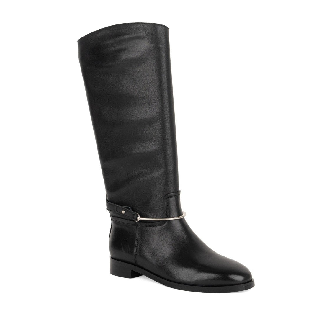 Linda Baumann Black Polished Finish Ankle Strap Tall Leather Riding Boots