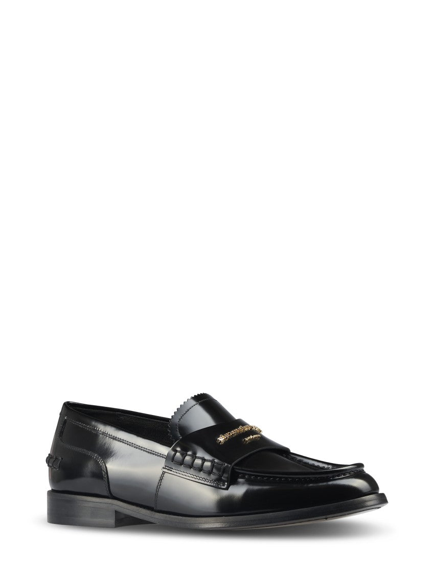 Alexander Wang Glossy Black Loafers With Decorative Strap And Elegant Silhouette
