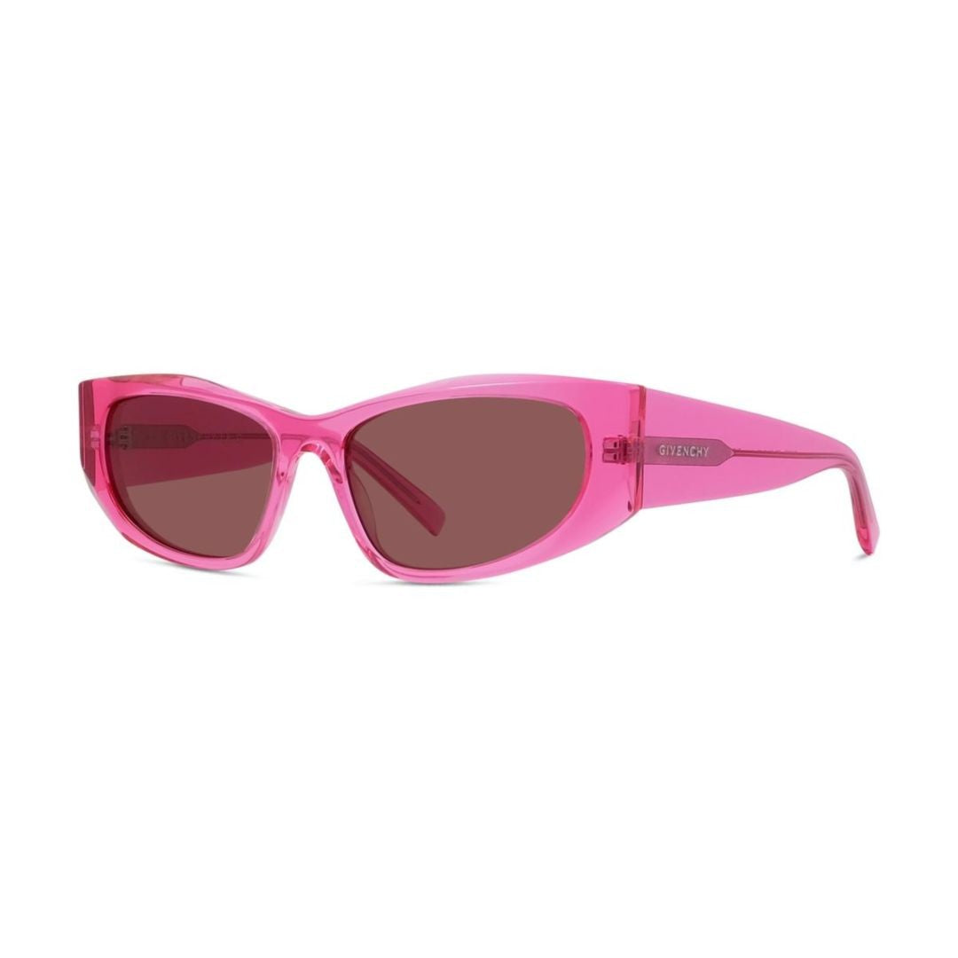 Givenchy Gv40116i Translucent Pink Narrow Rectangular Sunglasses With Muted Brown Lenses