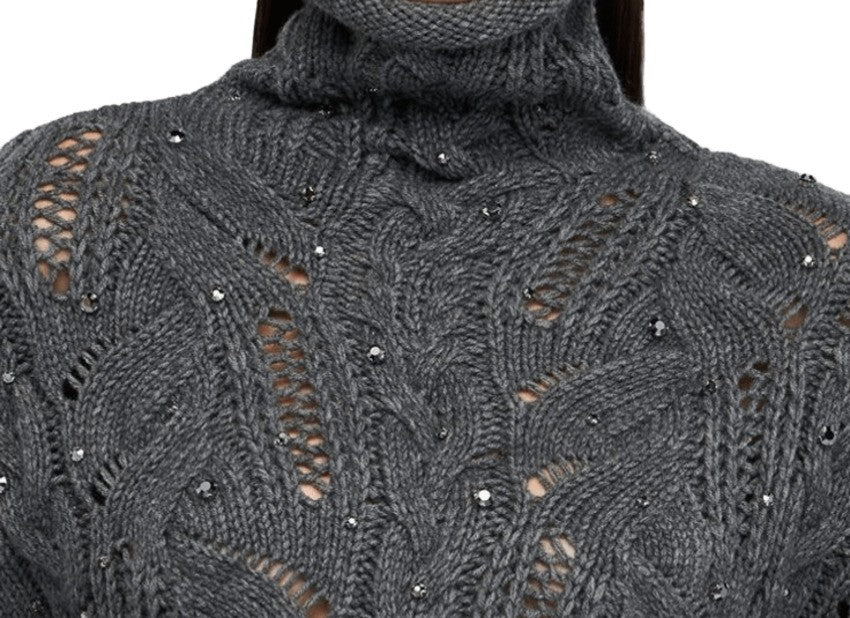 Liu Jo Turtleneck Gray Sweater With Cable Knit