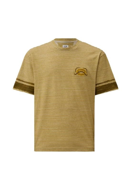 C.P. Company Horizontal Stripe Brown T-Shirt With Emblem Detail