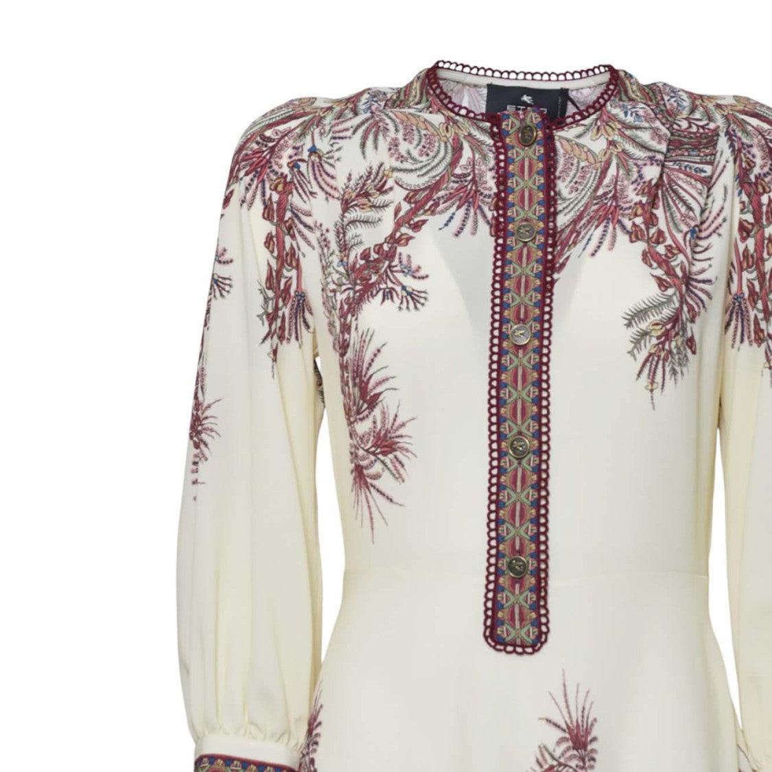 Etro Botanical Print Midi Dress With Puffed Sleeves
