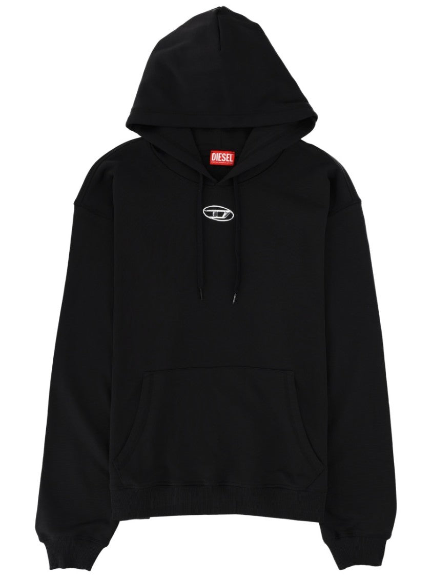Diesel Regular Fit Black Hoodie With Drawstring And Logo Detail