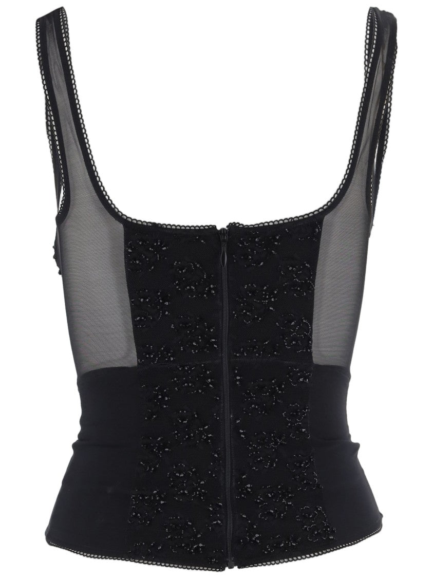 Ianira Meda Black Embroidered Lycra-Blend Tank Top