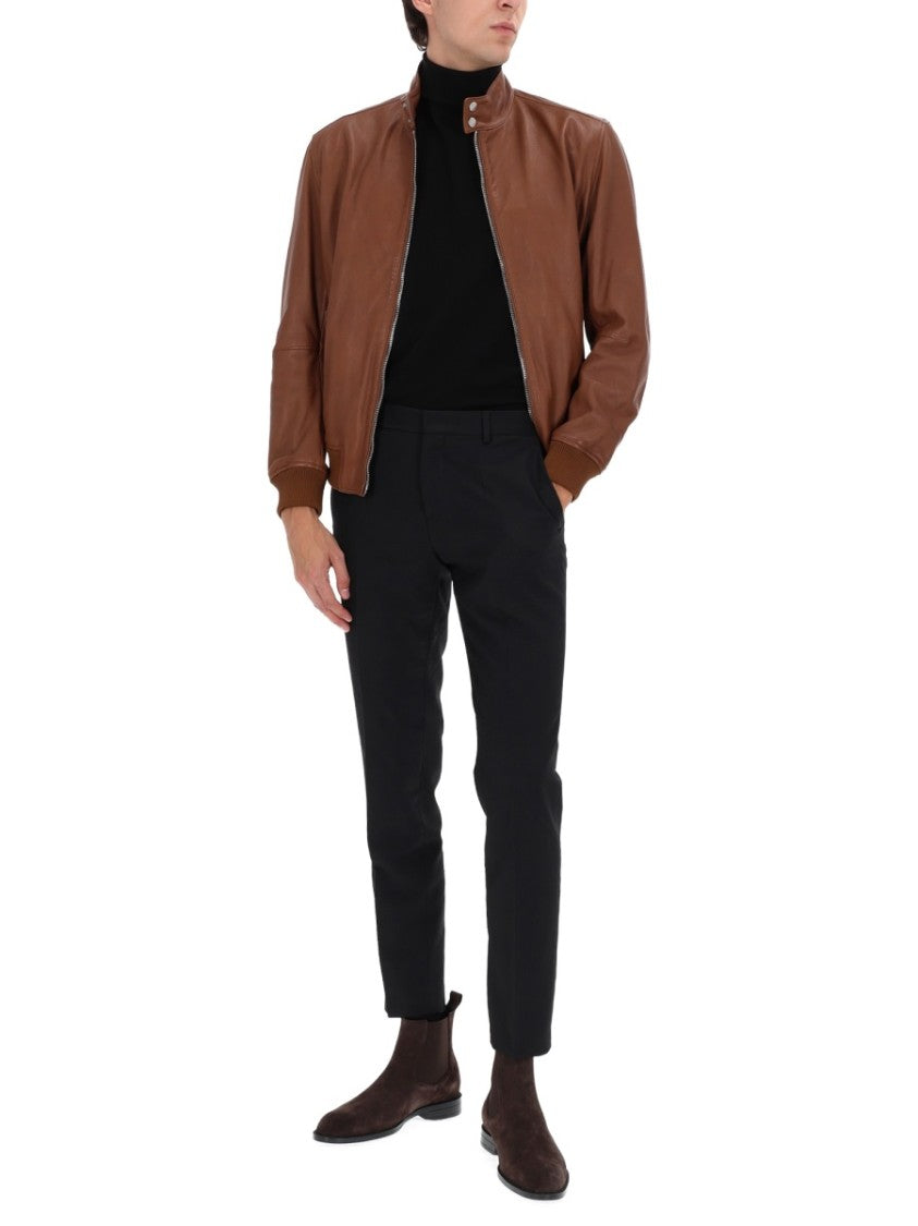 Boss Brown Leather H-Moiner Bomber Jacket