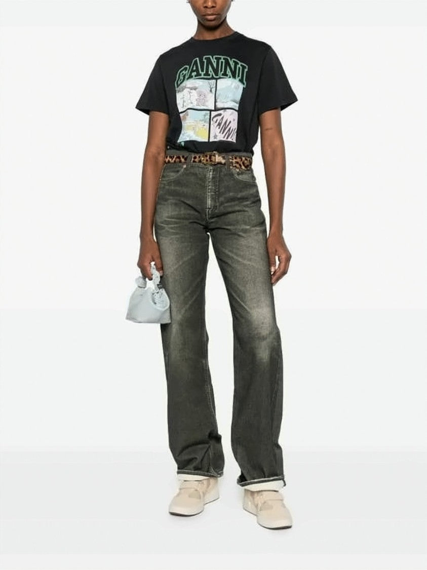 Ganni Comic-Style Graphic Black Cotton Jersey T-Shirt