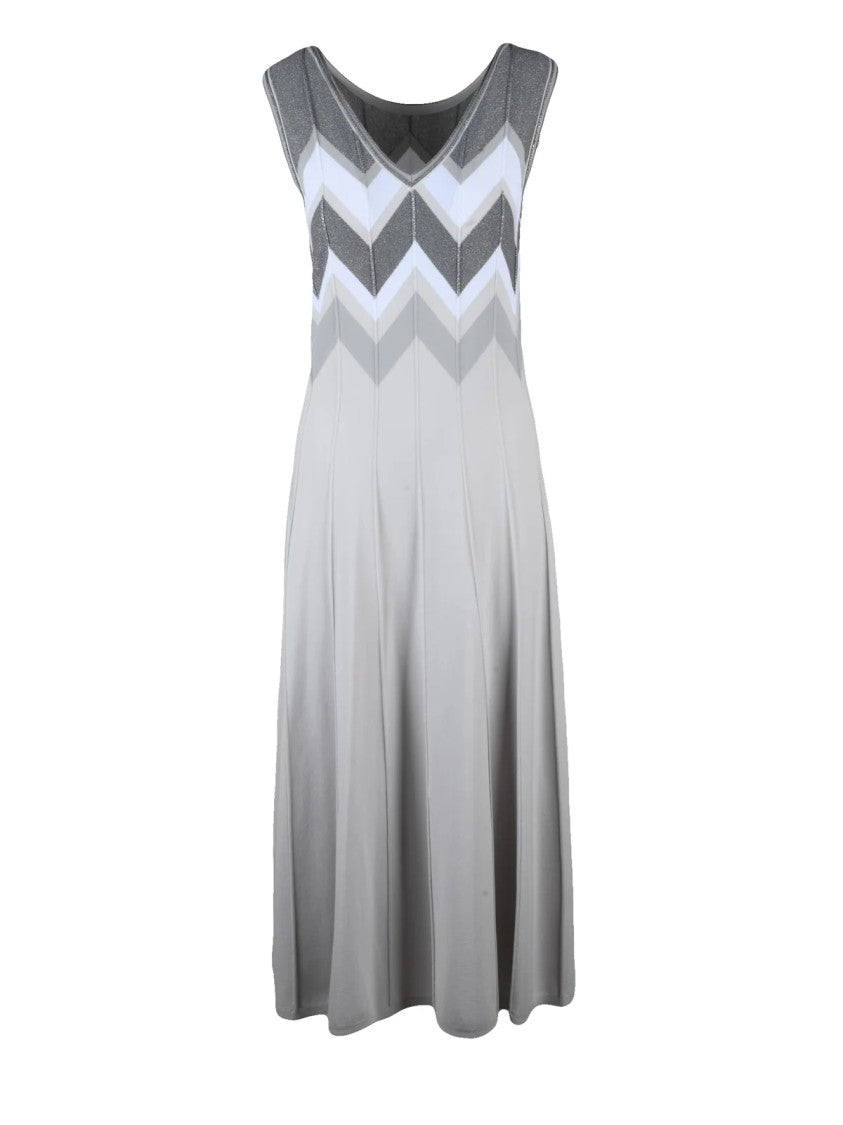 D. Exterior Indigo Metallic Chevron Flared Midi Dress