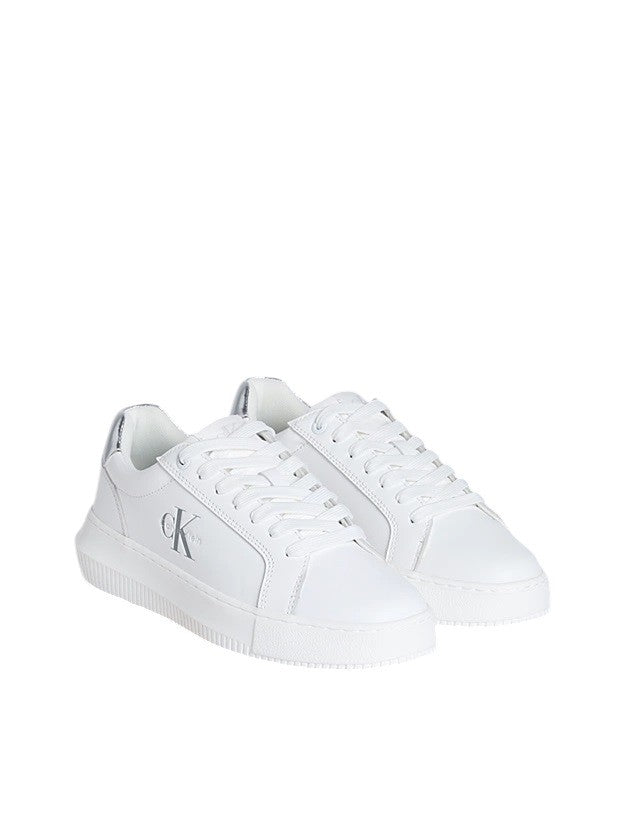 Calvin Klein White Leather Sneakers With Metallic Accents
