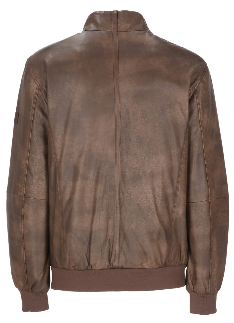 Peuterey Brown Fionia High Neck Padded Leather Jacket