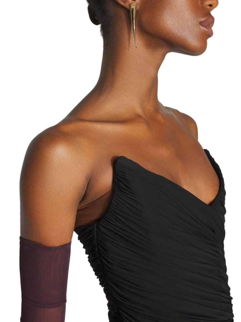 Mugler Black Strapless V Neck Evening Dress