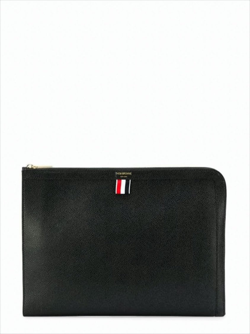 Thom Browne Rectangular Cow Leather Clutch With Gold-Tone Zipper