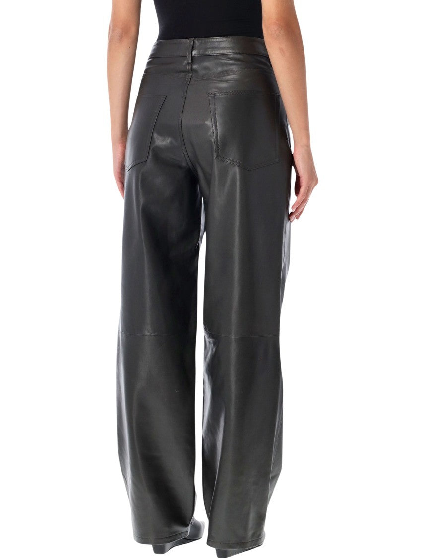 Róhe Wide Leg Leather Pants With Horizontal Seams By Róhe