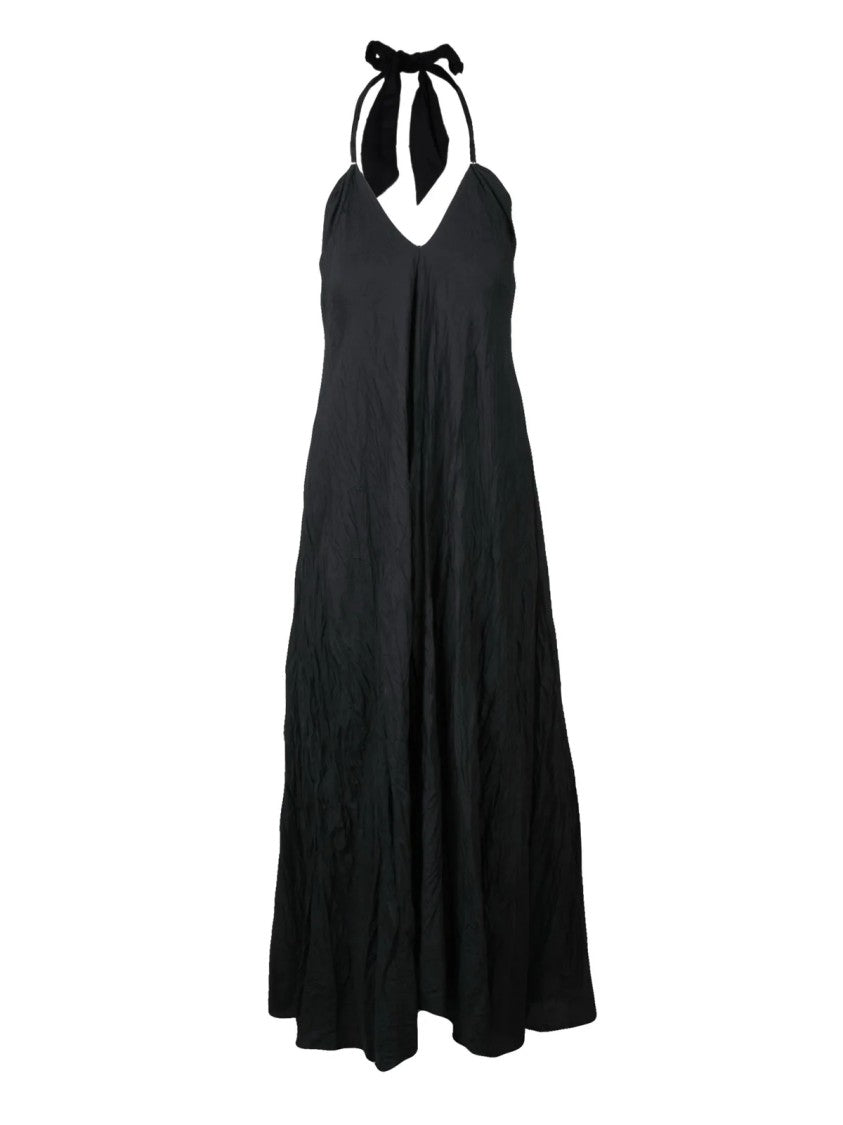 Erika Cavallini Black Fluid Silk Halter-Neck Tie Long Dress