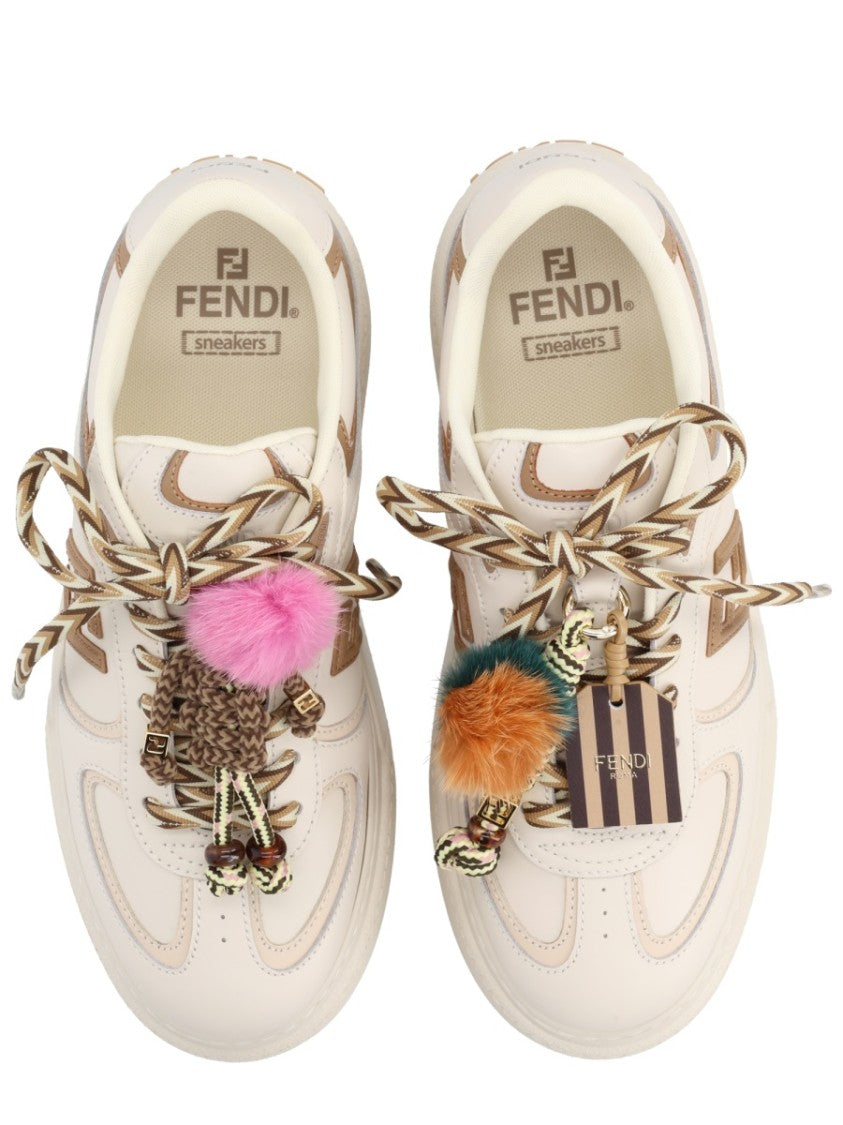 Fendi Cream Leather Fendi Match Sneakers