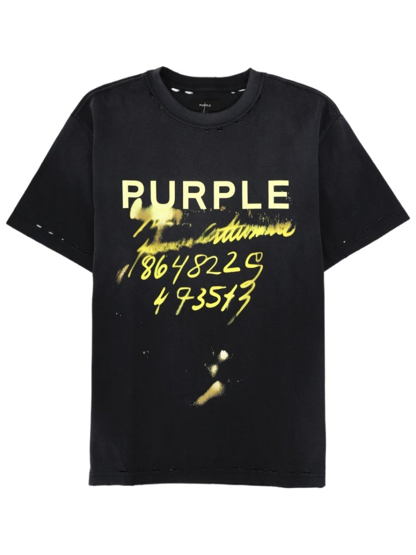 Purple Brand Sequence Graphic Print Black Cotton T-Shirt