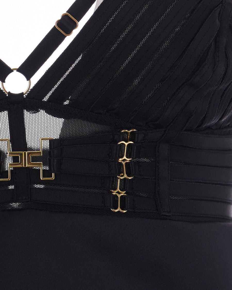Elisabetta Franchi Mini Black Dress With Lingerie-Inspired Detailing And Adjustable Straps