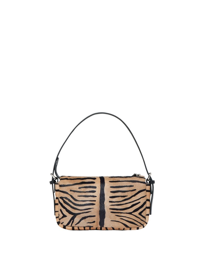 Fendi Zip Top Small Tiger Print Calf Hair Shoulder Bag