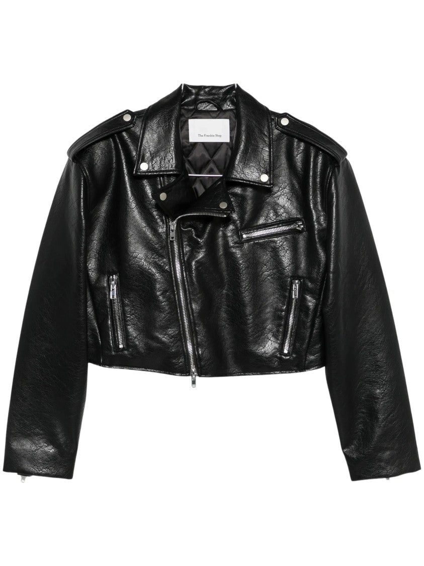 The Frankie Shop Cropped Black Faux Leather Jacket With Asymmetrical Zip