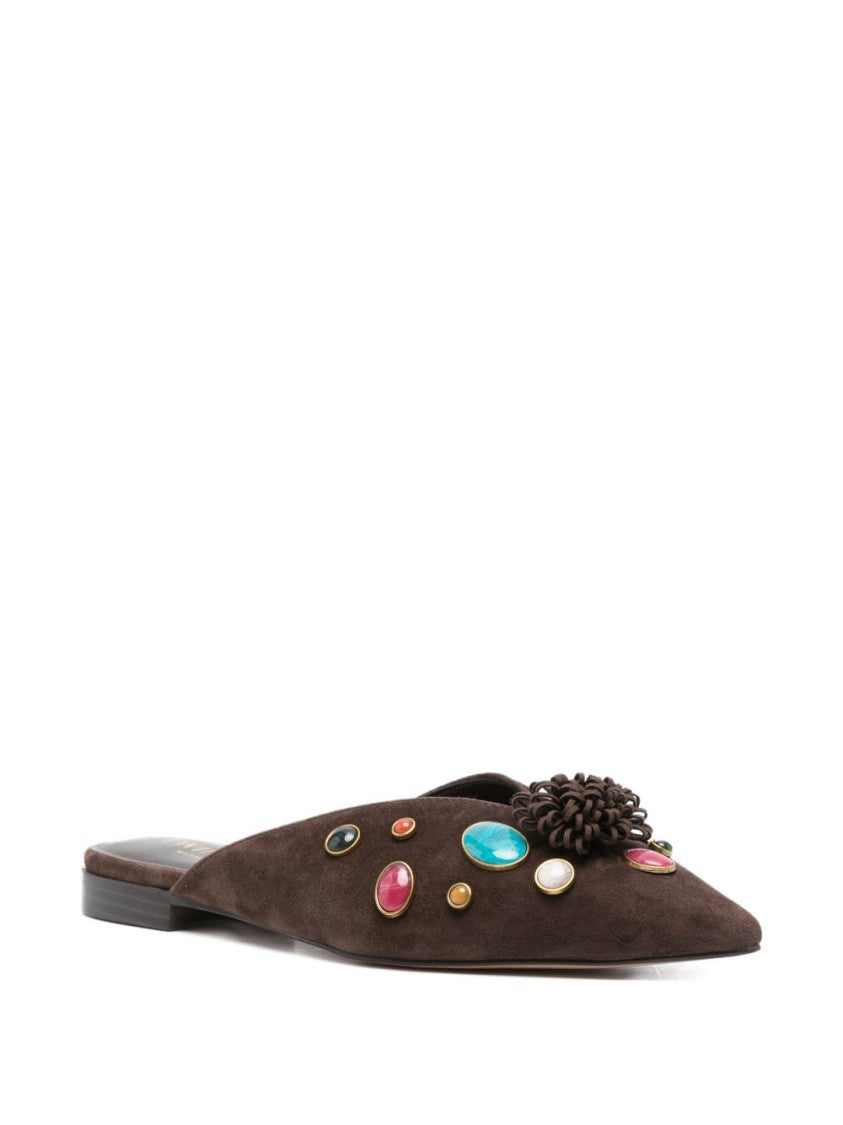 Twin-Set Pointed Toe Flat Sandals With Colorful Embellishments