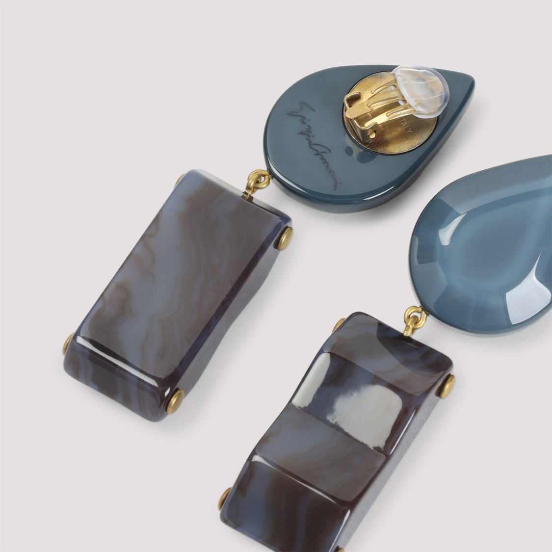 Giorgio Armani Teardrop Grey Earrings With Marbled Pendant