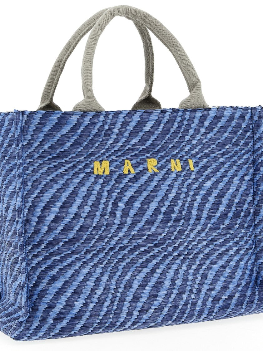 Marni Two-Tone Raffia Handbag With Embroidered Logo And Structured Design
