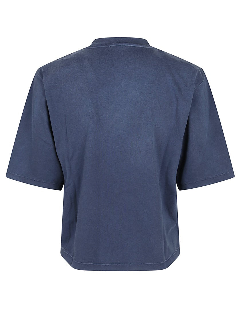 Off-White Cropped Blue Tee With Tonal Logo Print