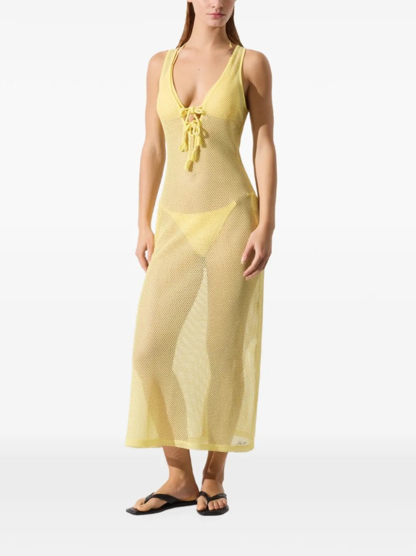 Karl Lagerfeld Sleeveless Long Mesh Dress With Lace-Up Detail