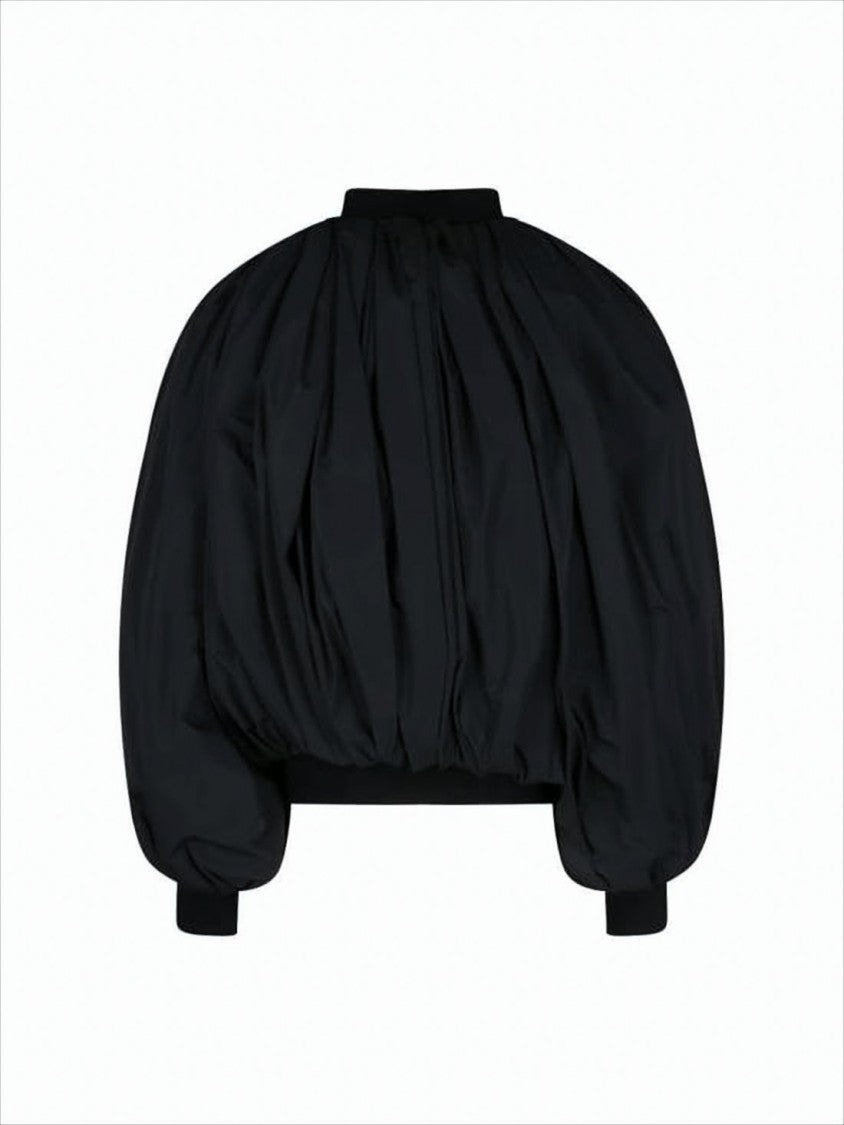Balenciaga Voluminous Matte Black Bomber Jacket With Puffed Sleeves