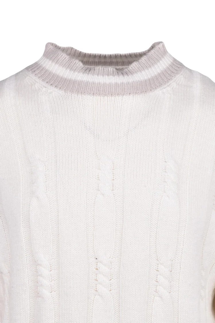 Eleventy Cable Knit Mock Neck Sweater Cashmere - White