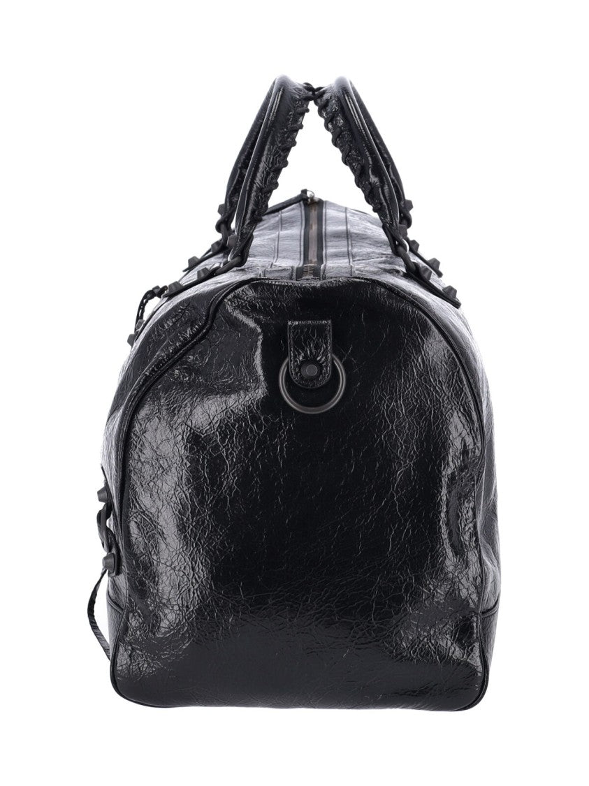 Balenciaga Black Le City Boston Crinkled Lamb Leather Travel Bag