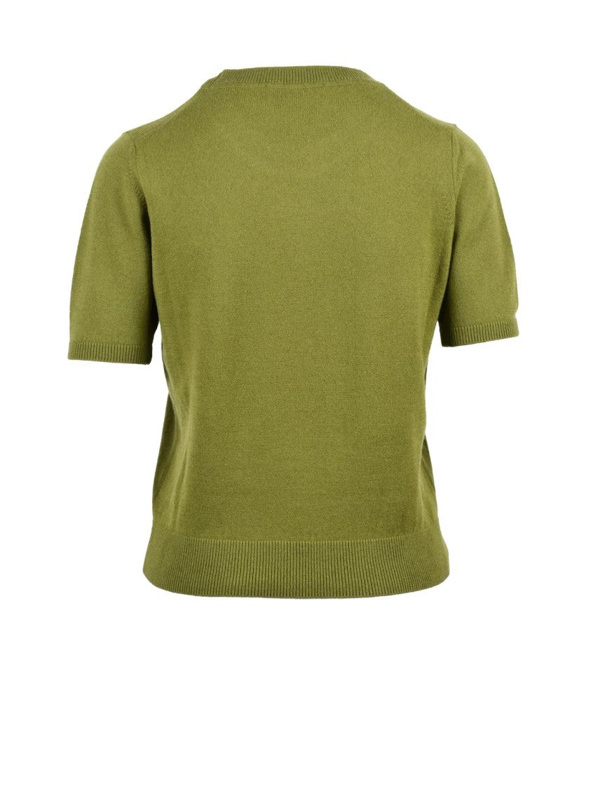 Alpha Studio Fitted Short-Sleeve Wool Sweater In Pistachio Green