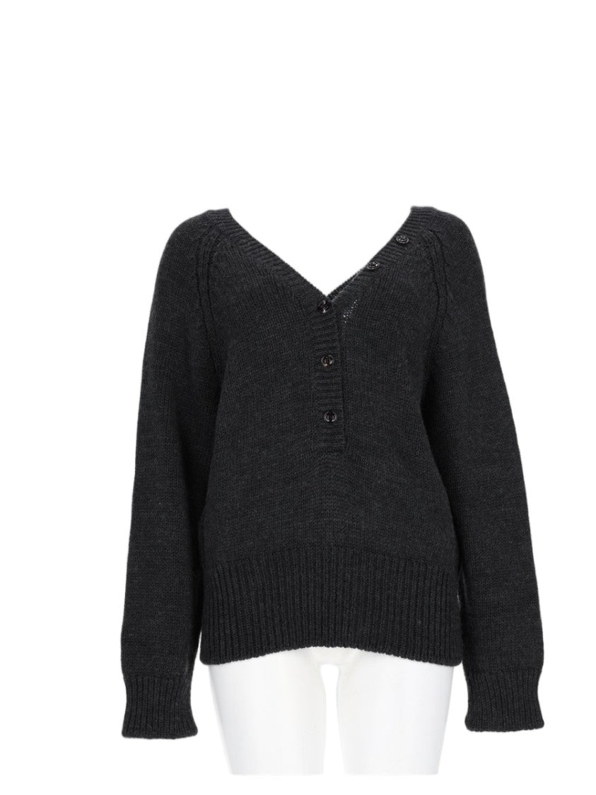 Our Legacy Chunky Knit Sweater With Deep V-Neckline And Button Placket