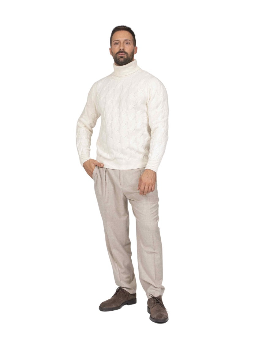 Mauro Ottaviani Treccia Cable Knit Wool Turtleneck Sweater