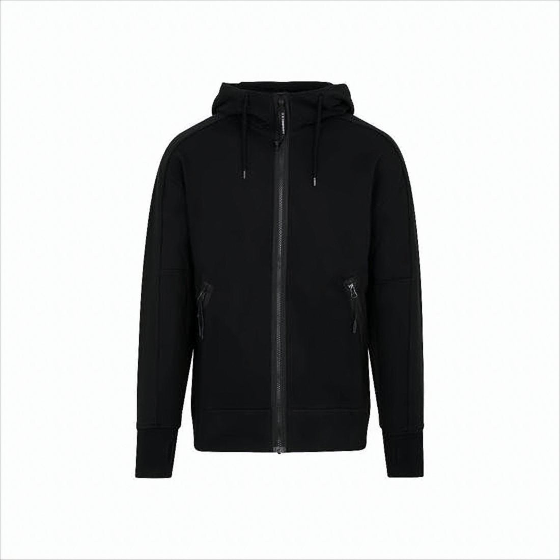 C.P. Company Minimalist Black Hooded Sweatshirt With Unique Opening Detail