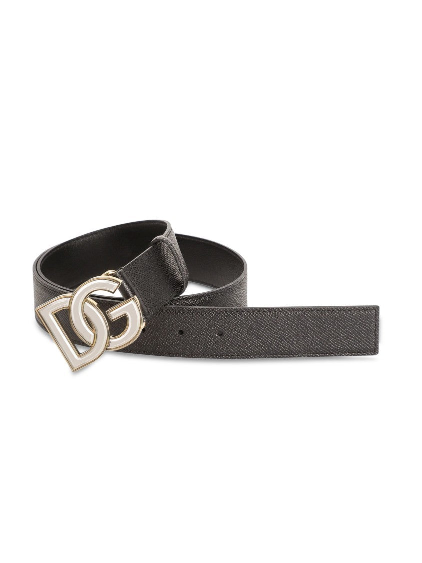 Dolce & Gabbana Interlocking Initials Buckle Textured Leather Belt