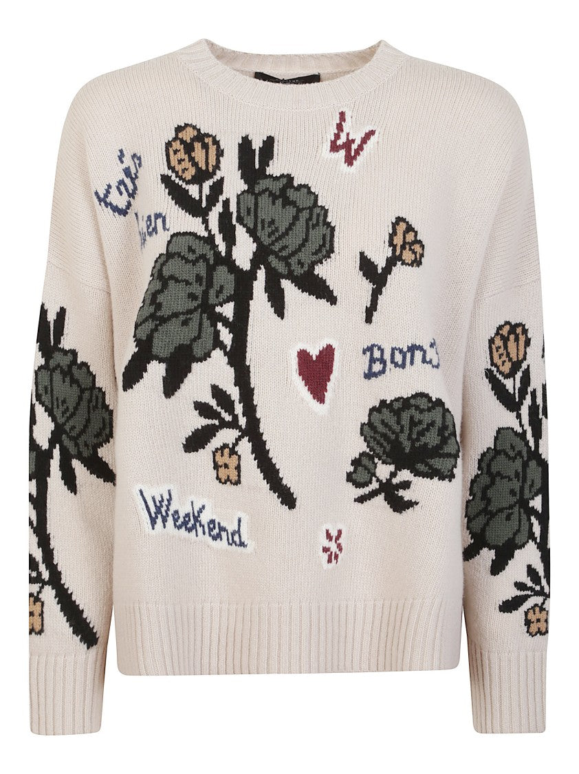 Max Mara Ribbed Fit Crewneck Sweater With Iconic Embroidery