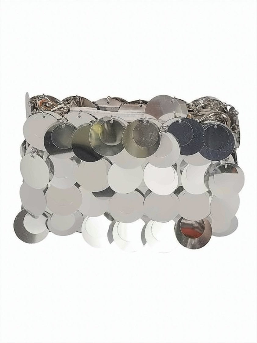 Paco Rabanne Futuristic Silver Disc Clutch With Chain Strap