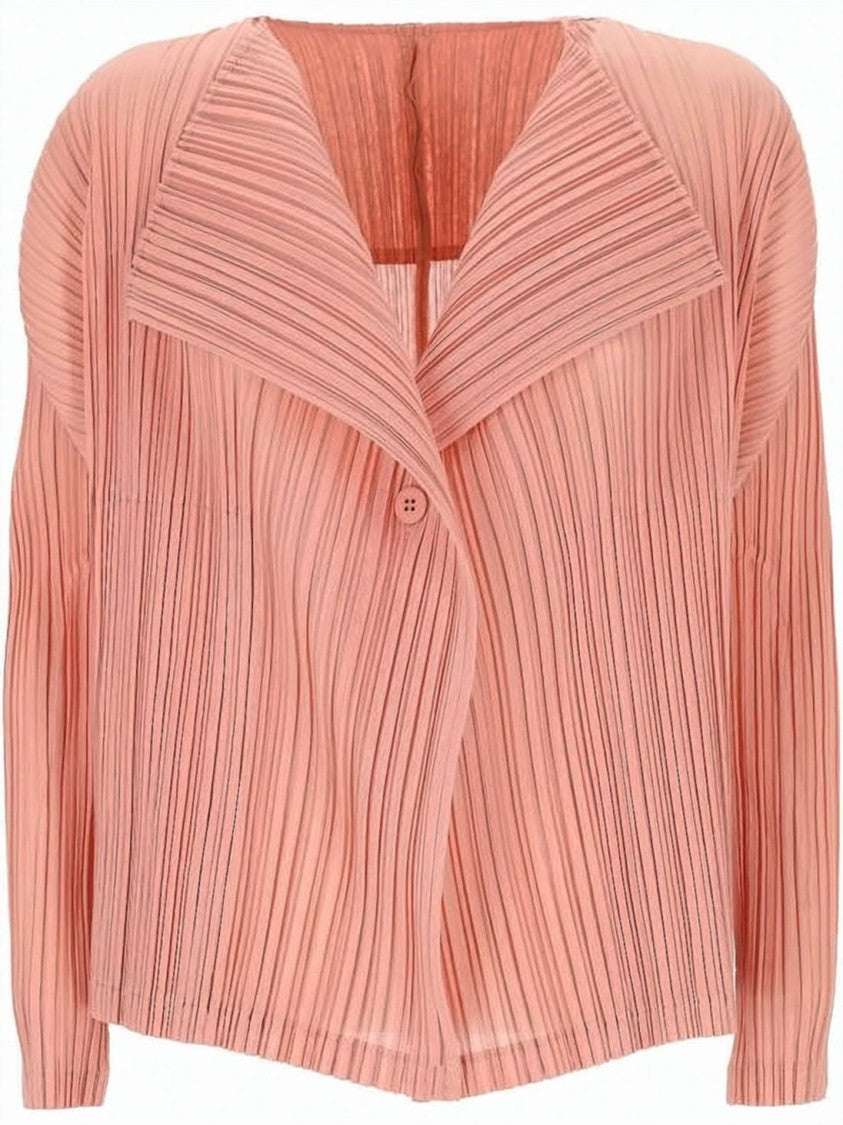 Pleats Please Pleated Textured Cardigan With Structured Collar