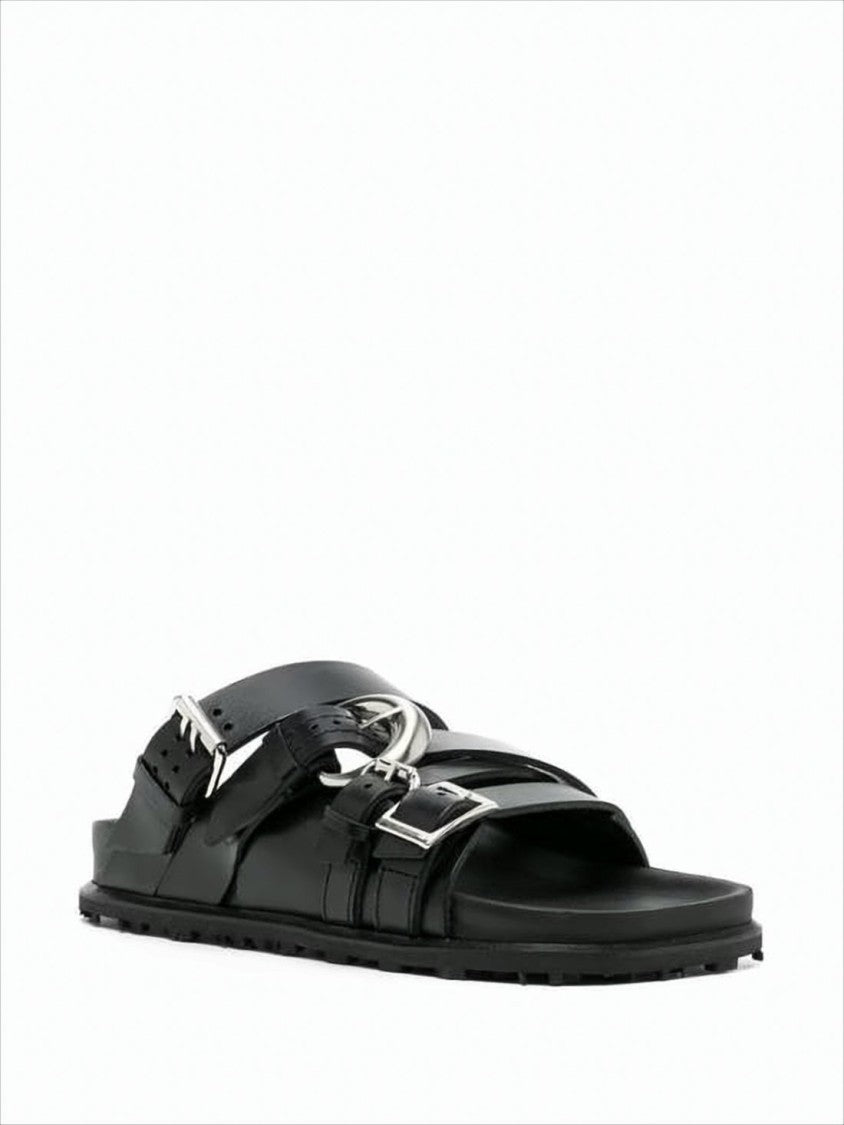 Marine Serre Black Leather Mule Sandal With Metallic Accents