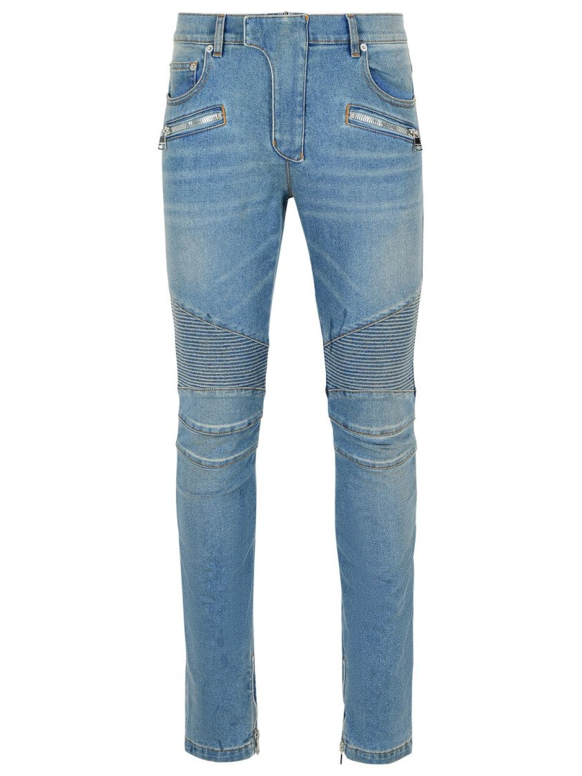 Balmain 'Biker' Blue Cotton Jeans