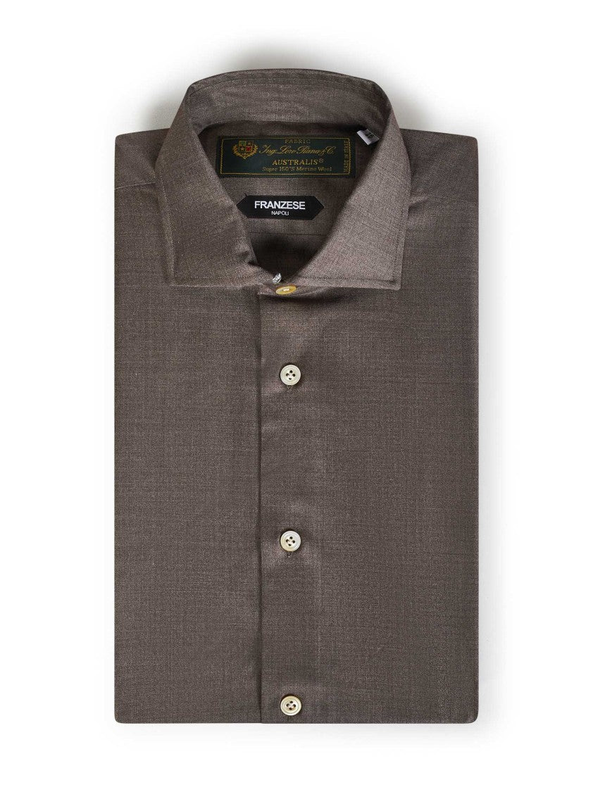 Franzese Collection Mud-Colored Shirt In Loro Piana Fabric